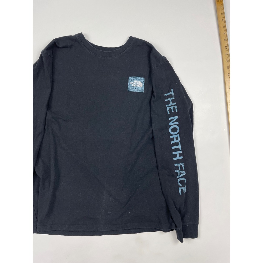 The North Face Mens XL Long Sleeve Graphic T-Shirt Black Mountain Logo Tee